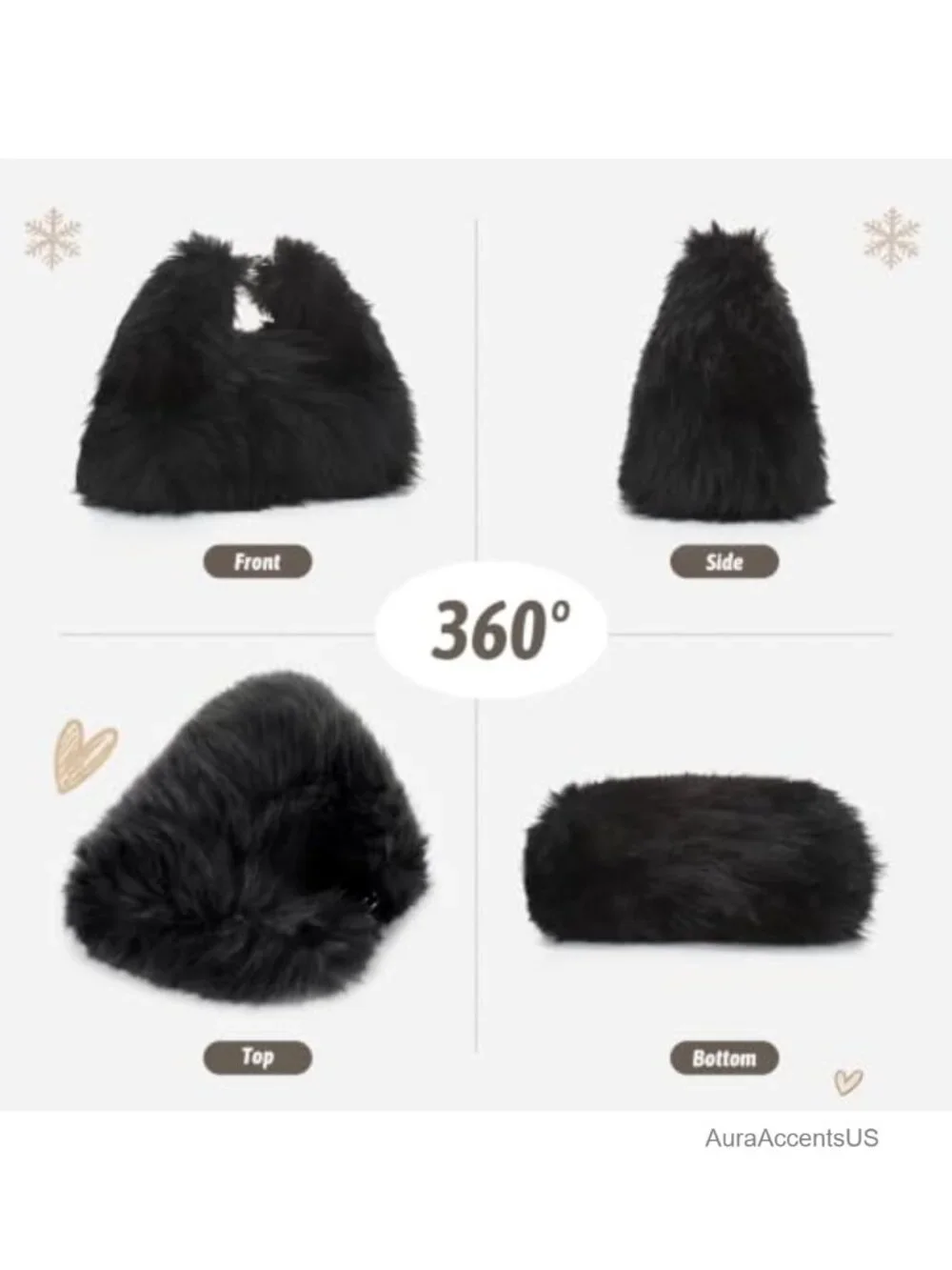 Faux Fur Hobo Bag Women Soft Plush Fuzzy Shoulder Crossbody Purse Winter
